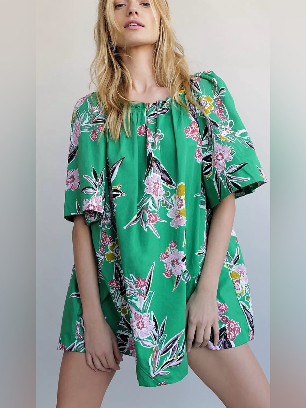 Free People Retro Floral Off-The-Shoulder Tunic Dress NWOT | Medium